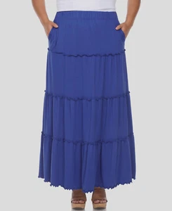 White Mark Womens Blue Tiered Maxi Skirt Plus Size 3XL - Picture 1 of 4
