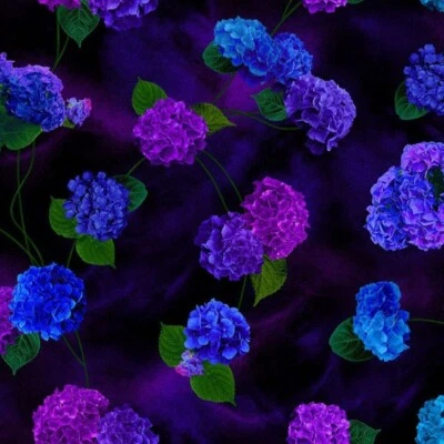 Timeless Treasures Midnight Bloom Purple and Blue Hydrangea Fabric by the Yard - Image 1 of 3