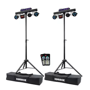 2x Equinox Microbar Multi Sistema Paquete de Iluminación Recargado T-Bar Derby UV Estroboscópico - Imagen 1 de 10