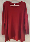 J.Jill 2X Red Scoop Neck Long Sleeve A-Line Tunic Sweater w/ Ribbed Side Insets