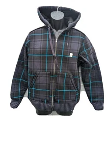 ES Mens Hoodie Jacket Skater Plaid Zip Purple Blue Rare Sherpa Puff Winter Warm  - Picture 1 of 10