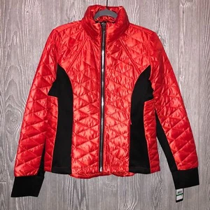 GUESS Puffer Packable Deep Orange Black Long Sleeve Jacket w/Bag NEW Womens Sz L - Picture 1 of 4