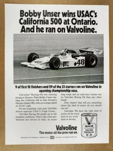 Valvoline Racing Oil 1974 Bobby Our California 500 Win anuncio impreso vintage - Imagen 1 de 1