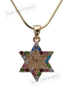 Heiliges Geschenk Davidstern Magen Seelenlampe Menora Anhänger Halskette LUCKY Judaica - Bild 1 von 6