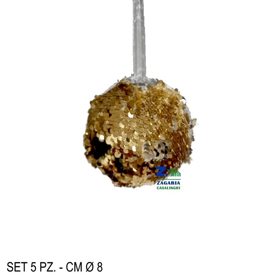 SET 5 PZ PALLE PALLINE NATALIZIE DAIM. CM 8 PAILLETTES GLITTER ORO - SILVER - Immagine 1 di 1