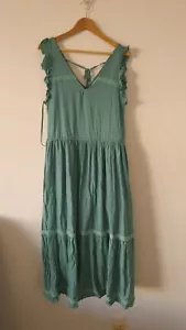 WHITE SANDSTORM Ladies S M Maxi Dress Peasant Rome Pull In Waist Flowy Linen Ble - Picture 1 of 24