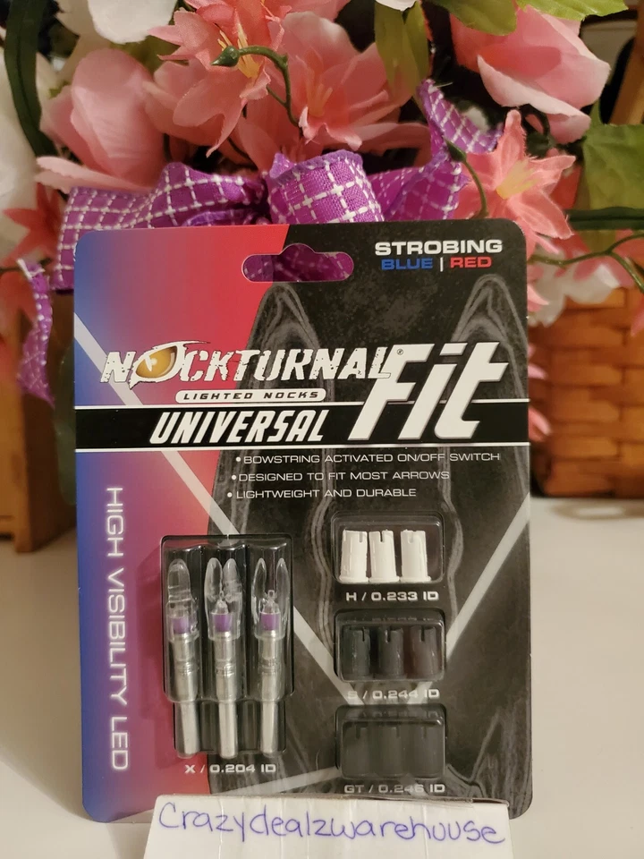 Nockturnal Universal Fit Lighted Arrow Nocks -- Strobing Blue/Red  3 PACK ~ NEW - Image 1 of 1