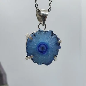 Geode Halskette Solar Quarz Edelstein 925 Sterling Silber vergoldet Anhänger 14-24 Zoll - Bild 1 von 6