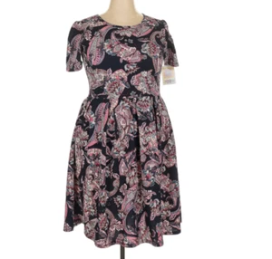 LuLaRoe Damen Kleid Größe 2XL Amelia Marine Rosa Lila Paisley Blumenmuster 2X XXL Neu mit Etikett - Bild 1 von 6