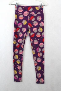 Leggings LuLaRoe taglia unica OS viola multicolore stampa cupcakes compleanno - Foto 1 di 5