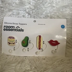 4er Pack Silikon Strohhalm Topper Room Essentials Hotdog Guacamole Hamburger - Bild 1 von 3