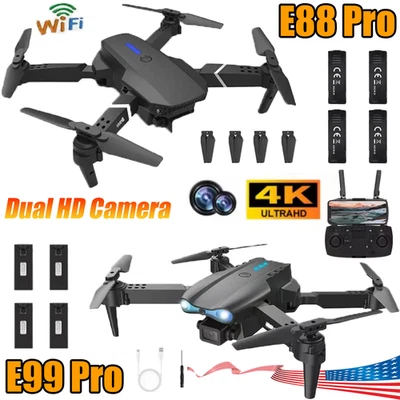 E88/99 4K HD Dual Camera RC GPS Drone FPV Foldable Quadcopter + 4 Battery - Image 1 of 4