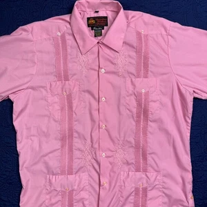 Guayaberas Yucatecas Princeton rosa kubanisches Hemd bestickt Herren XL Größe 42 - Bild 1 von 7