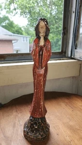 Vintage Wood Carved Praying Woman Statue 15 Inches Tall - Picture 1 of 8