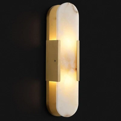 19.7" Natural Alabaster Wall Sconce Modern Brass Bedroom Bedside Marble Wall Lam - Image 1 of 4