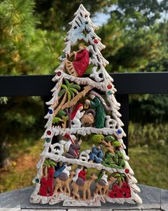 Weihnachtsbaum Krippe Plakette 11,5" Wandbehang Dekor geschnitzt Harz christlich - Bild 1 von 3