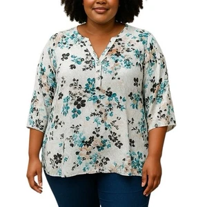 Croft & Borrow geblümte Bluse Gr.3XL creme Schlitzausschnitt 3/4 Arm Boho Bauern - Bild 1 von 9