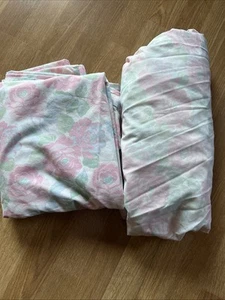 vintage stevens queen flat sheet pink roses Cotton blend y2k 90s 80s (stains) - Picture 1 of 5
