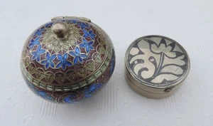 2 Cajas Miniatura Pastillero Tapé Esmalte Plata Maciza (India + Europa) De Colección 49gr - Imagen 1 de 11