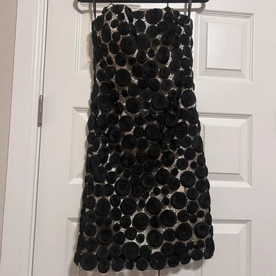 Jovani Black and Cream Formal Dress Strapless with Black Floral Accents. Size 8 - Image 1 of 4