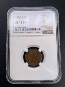 1926-S 1C NGC XF 45 BN Lincoln Cent - Picture 1 of 13