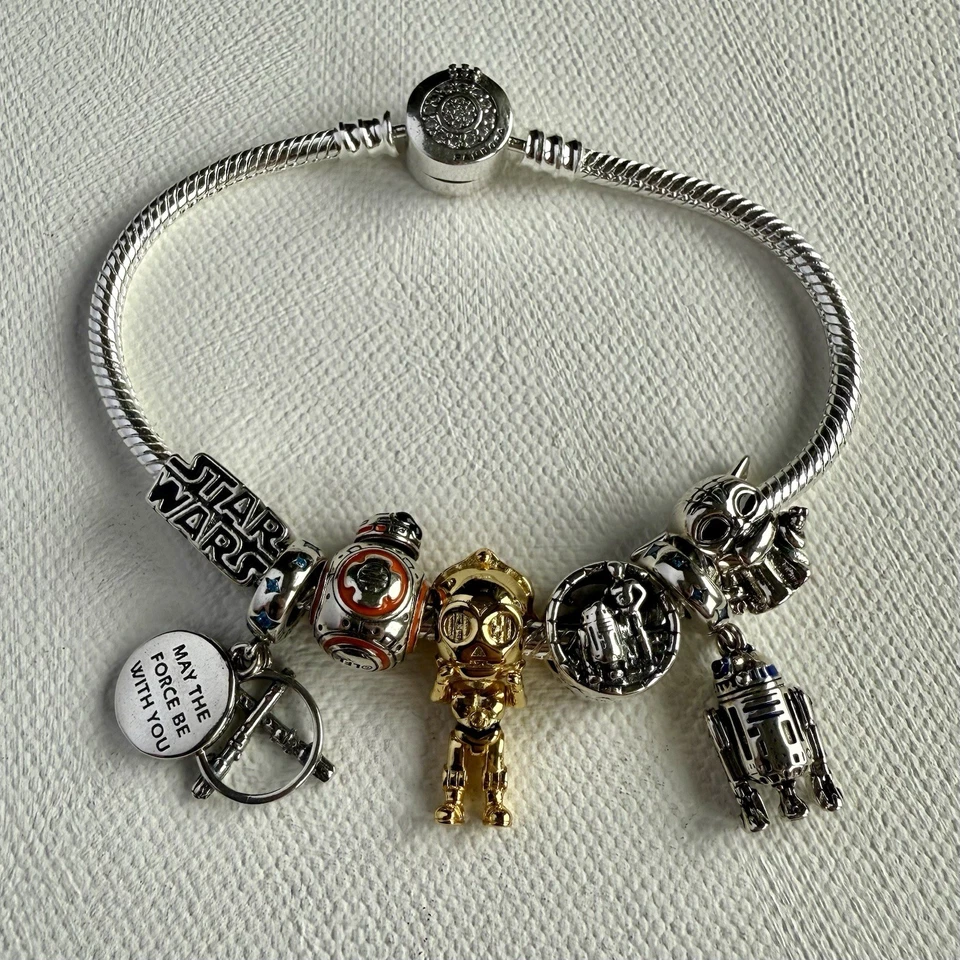 Pandora Star Wars Bracelet 20cm with 7 Charms Sterling Silver Gold Xmas Gift - Image 1 of 4
