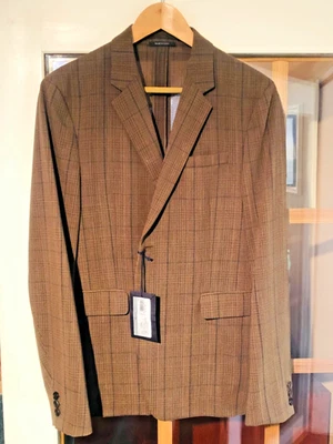 Men’s Lightweight Brown Plaid Sport Coat Blazer 40/50 MSRP $2,080 - Image 1 of 4