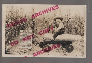 Norton KANSAS 1930 CORN HUSKING CONTEST Advertising EXAGGERATION BOY RIDING COB - Picture 1 of 3