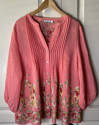 Blusa Camisa Top Figueroa y Flor Mujer Boho Bordada Talla XL Coral con Cami Foto 1 de 4