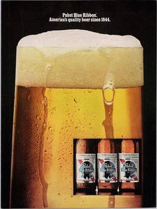 Pabst blaues Band 1980 Vintage Druck Werbung Bierglas & Flaschen - Bild 1 von 1