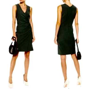 THEORY Dress Womens 6 Black Karianna Adrian Suiting Surplice Front Wool Draped - Picture 1 of 15