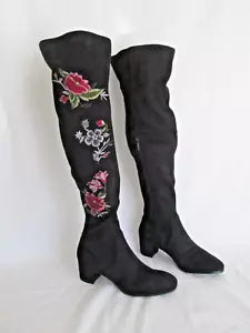 IMPO Elaine Faux Vegan Suede Over The Knee Embroidered Floral Stretch Boots 8M - Picture 1 of 8