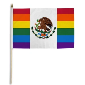1 Dozen Mexico Pride Flags 12x18in Stick Flag Mexico Rainbow Pride - Picture 1 of 1