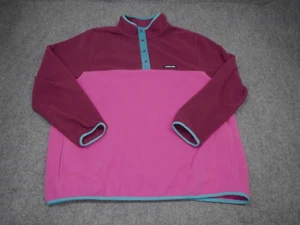 Lands End Fleece Sweatshirt Women 1X Plus Pink Red Blue 1/4 Zip Pullover Button - Picture 1 of 9
