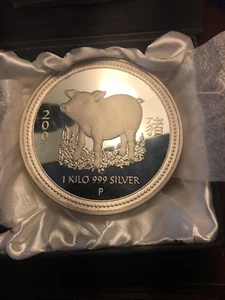 Perth Mint Australia $30 Lunar Pig 2007 1 kg kilo .999 Silver Coin ( 100 minted) - Picture 1 of 11