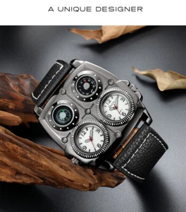 Oulm 1140 Men's Watches Leather Strap Military Quartz Watch Relogio Masculino - Picture 1 of 9