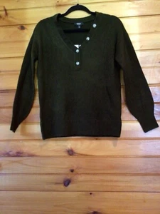 Oat New York Wool Blend Henley Sweater Women’s XS Oversized Olive Green Button - Picture 1 of 7