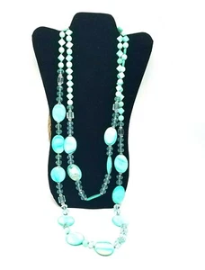 Lot of 2 Chunky Green Glass Beaded Necklaces Jewelry Sea Beach Cruise Jewelry - Picture 1 of 6