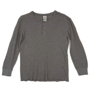 Fruit Of The Loom Waffle Knit Henley Shirt Youth Size XXL Gray Cotton Blend - Picture 1 of 14