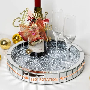14" Mirrored Tray with Lazy Susan, Bigger and Easy Access, Super Gorgeous round - Picture 1 of 7