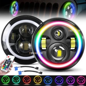 Pair 7'' LED RGB Headlights DRL Halo Angel Eye Lamps For F-100 F100 1969-1979 - Picture 1 of 12