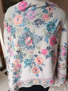 DESIGNER CREWEL EMBROIDERED Designer Shawl 100% CASHMERE PASHMINA STOLE - Picture 1 of 10