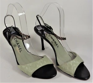 Chanel women's light grey sandals with chain ankle strap EU 39 (US 8 1/2) - Picture 1 of 12