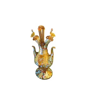 Spanish Art Glass Enameled Double Cruet Bottle Moser Type Early/mid 20th Century - Picture 1 of 9