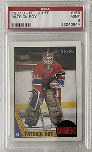 PSA GRADED 1987-88 O-pee-chee #163 Patrick Roy Montreal Canadiens PSA 9 Mint - Bild 1 von 2