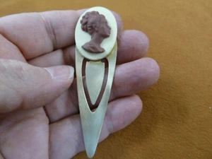 (CAB2-2) RARE African American Woman profile ivory + brown CAMEO bookmark book - Picture 1 of 1