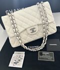 Chanel Classic Jumbo Single Flap Quilted Bag Lambskin Leather Chain Strap White