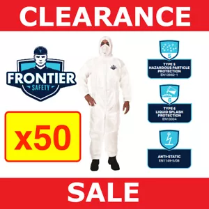 50x Frontier Disposable Type 5 6 Coverall Overall Microporous Zip Hood Suit P... - Picture 1 of 2