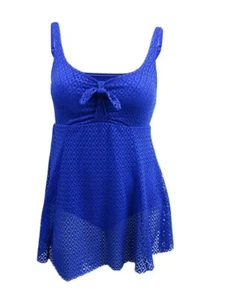 Swim Solutions Women's Crochet Bow-Front Tummy-Control Swimdress 12721 - Picture 1 of 3