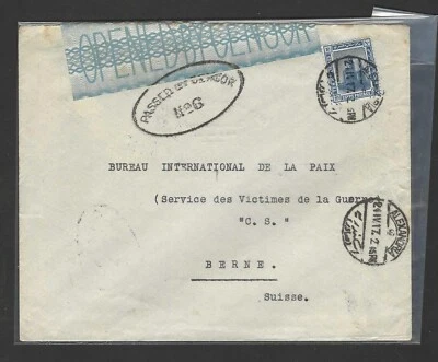 EGYPT 1917 WWI UK CENSORED COVER ALEXANDRIA TO INTIL BUREAU OF PEACE & SERVICE - Image 1 of 2